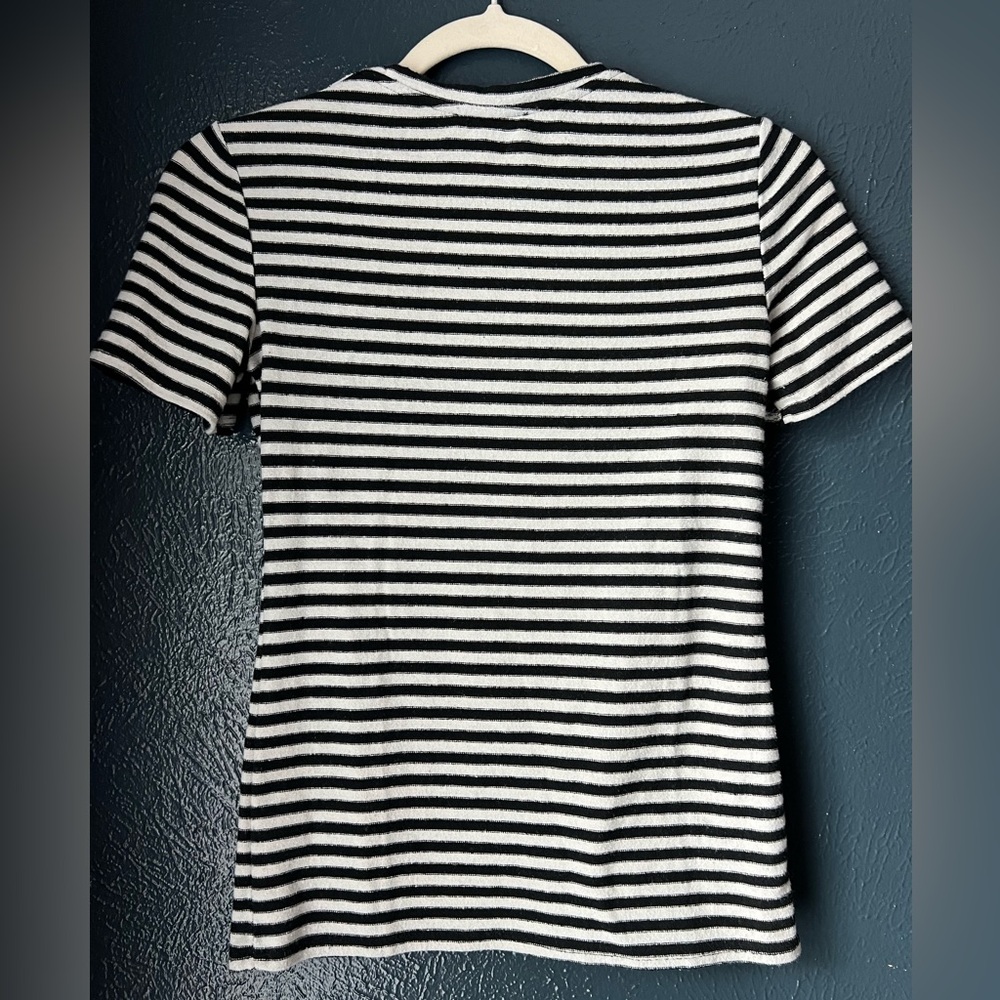 Zara Black and White Striped Short Sleeve Tee